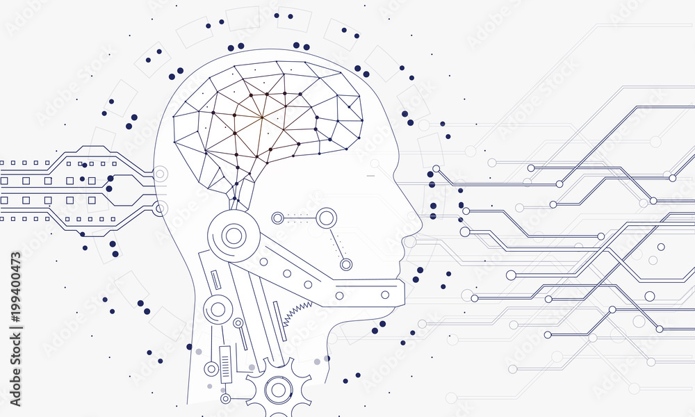 Poster innovations systems connecting people and robots devices. future technologies in automatics cyborg s