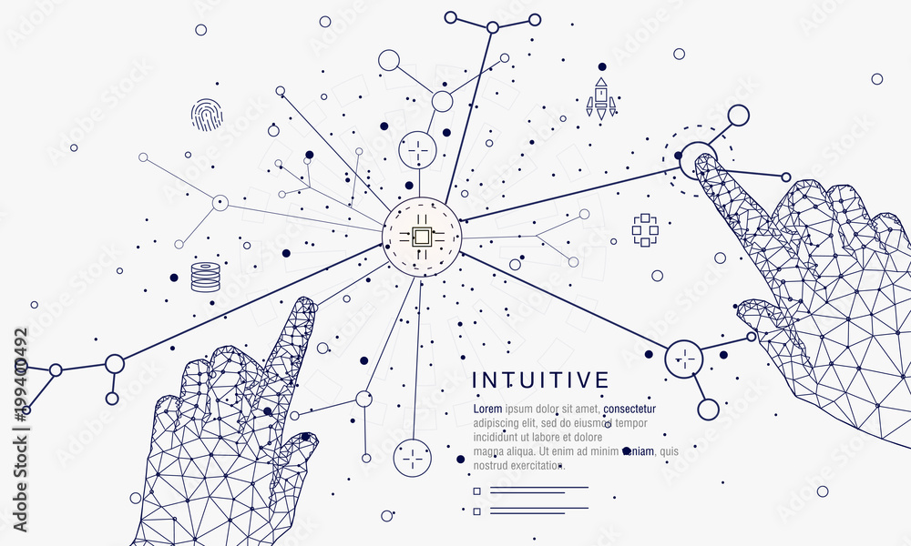 Fototapete innovations systems connecting people and robots devices. future technologies in automatics cyborg s