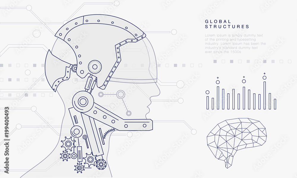 Poster innovations systems connecting people and robots devices. future technologies in automatics cyborg s
