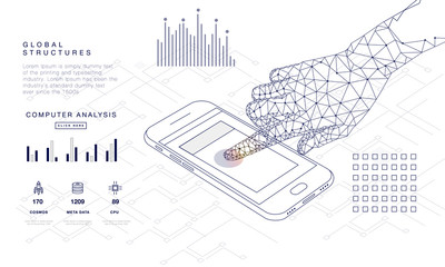 Innovations systems connecting people and robots devices. Future technologies in automatics cyborg systems and computers industry from awesome internet developments. Geometry style with linear pictogr