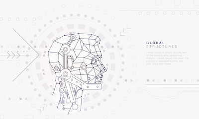 Innovations systems connecting people and robots devices. Future technologies in automatics cyborg systems and computers industry from awesome internet developments. Geometry style with linear pictogr