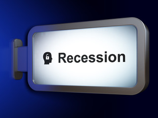 Finance concept: Recession and Head With Padlock on advertising billboard background, 3D rendering