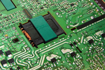 TV PC green circuit Board (PCB) -electronics repair, macro