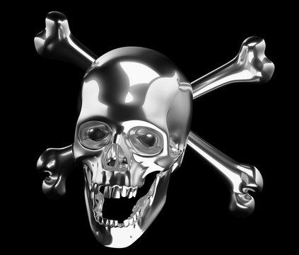 Silver Skull with crossed bones or totenkopf
