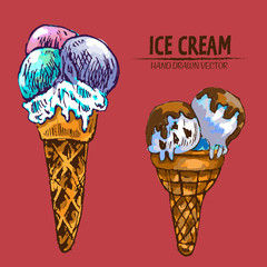 Digital vector detailed line art ice cream