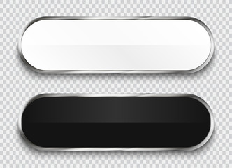Black and white glossy buttons isolated on transparent background.
