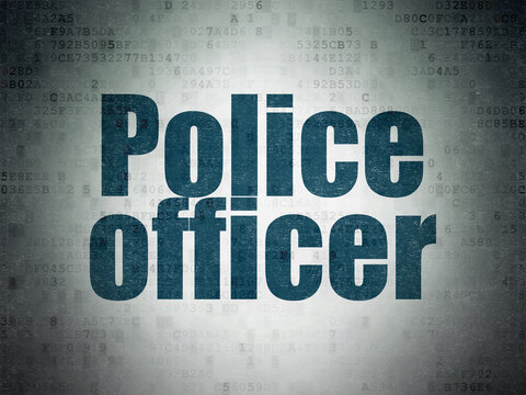 Law concept: Painted blue word Police Officer on Digital Data Paper background