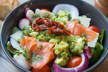 Avocado and salmon - ceviche - poke 