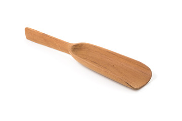 Empty wooden scoop isolated on a white background