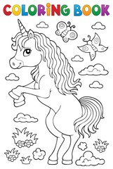 Coloring book standing unicorn theme 1