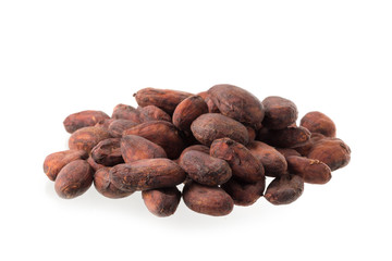 Cocoa beans isolated on a white background