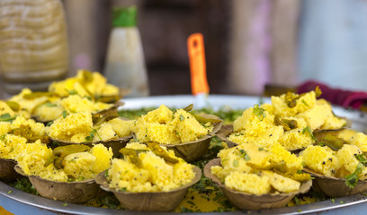 Traditional Indian Street Food at a market in New Delhi