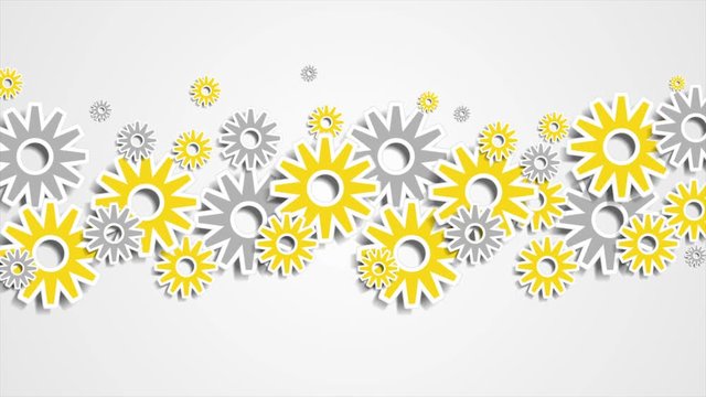 Bright yellow and grey abstract tech gears mechanism motion design. Seamless looping. Animated background Ultra HD 4K 3840x2160