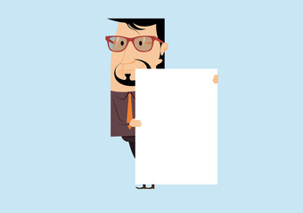 Businessman with a poster. Businessman with a banner. Vector illustration