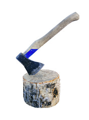 old ax in a wooden chock