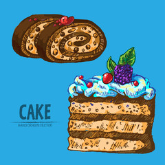 Digital vector detailed line art cake roll