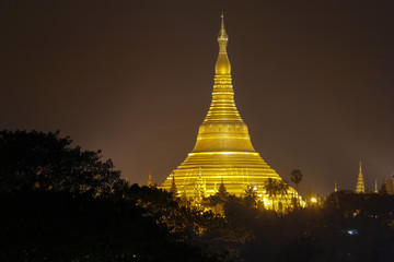 Shwedagon Pagoda at night, Yangon, Myanmar.