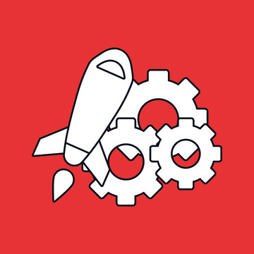 rocket and gear wheels over red background, vector illustration