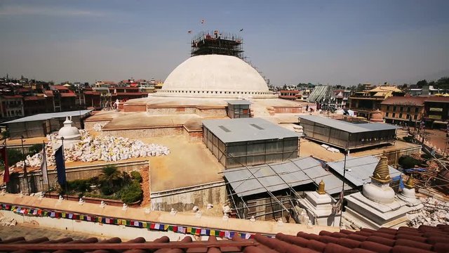 Renovation of Boudhanath stupa in Kathmandu after being damaged by the Nepal earthquake