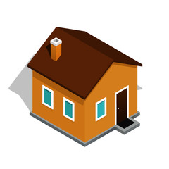 Little isometric house with shadow on white background.