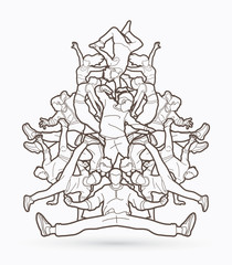 Dancer,  Dancing people, Group of people dancing action outline graphic vector.