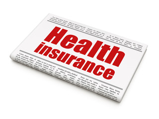 Insurance concept: newspaper headline Health Insurance on White background, 3D rendering