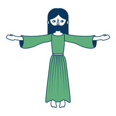 jesus christ praying sacred religious vector illustration green and blue