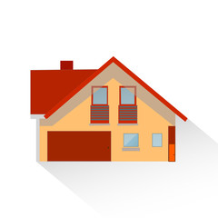 Brown house with shadow, flat style, on white background,