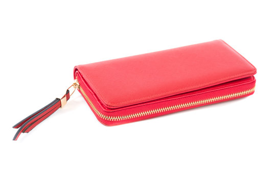 Women's purse isolated on white background. Women's accessories. Fashionable style. Flat lay.