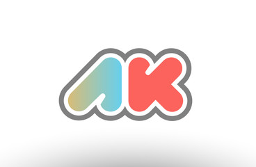 orange pastel blue alphabet letter ak a k logo combination icon design