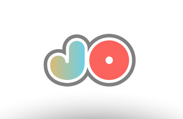 orange pastel blue alphabet letter jo j o logo combination icon design