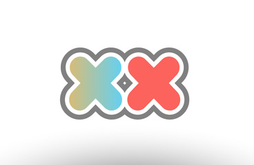 orange pastel blue alphabet letter xx x x logo combination icon design