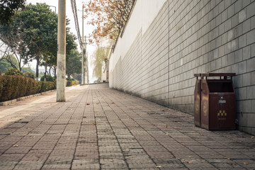 Old Empty Sidewalk in Xi'an, China, March 2018