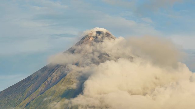 Mount Mayon Volcano in the province of Bicol, Philippines. Clouds Timelapse.