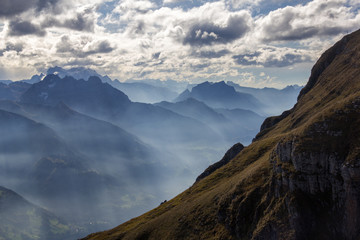 Dramatic weather change on the Swiss Alps hiking region,  Churfirsten, Toggenburg