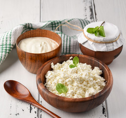 Dairy products milk cottage cheese, sour cream