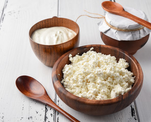 Dairy products milk cottage cheese, sour cream