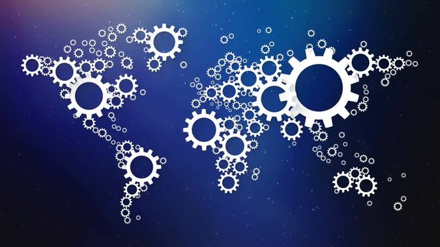 world map cog wheels and gears on space background