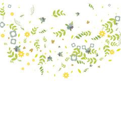 Floral Spring and Summer Vector Wallpaper with Flowers, Leaves, Butterflies, Green Branches. Easter, Mother's Day, 8 March, Birthday, Wedding Background for Banners, Cards, Posters, Invitations.