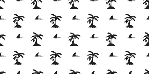 shark fin seamless pattern vector palm tree coconut tree  dolphin whale ocean wave island isolated wallpaper background
