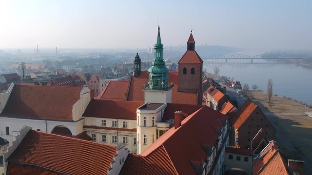 Aerial view of Grudziadz at Vistula river in Poland