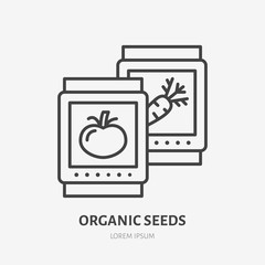 Organic seeds flat line icon. Gardening, vegetables growing sign. Thin linear logo for farm, agriculture.