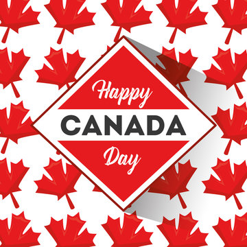 happy canada day badge maple leaves pattern vector illustration