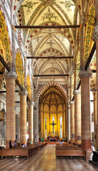 Verona, Italy - historic city center - interior of St. Anastasia church - gothic basilica at St....