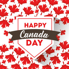 happy canada day maple leaf label symbol vector illustration