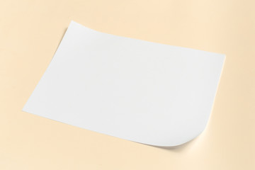 White business card on wooden table. Blank portrait A4.