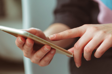 Woman typing write message on smart phone