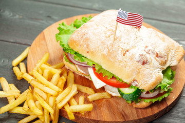 sandwich on a wooden table