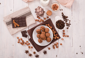 Hazelnut shortbread sandwiches filled with chocolate cream 