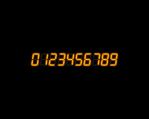 Realistic glowing vector shiny digital numbers set on dark black background
